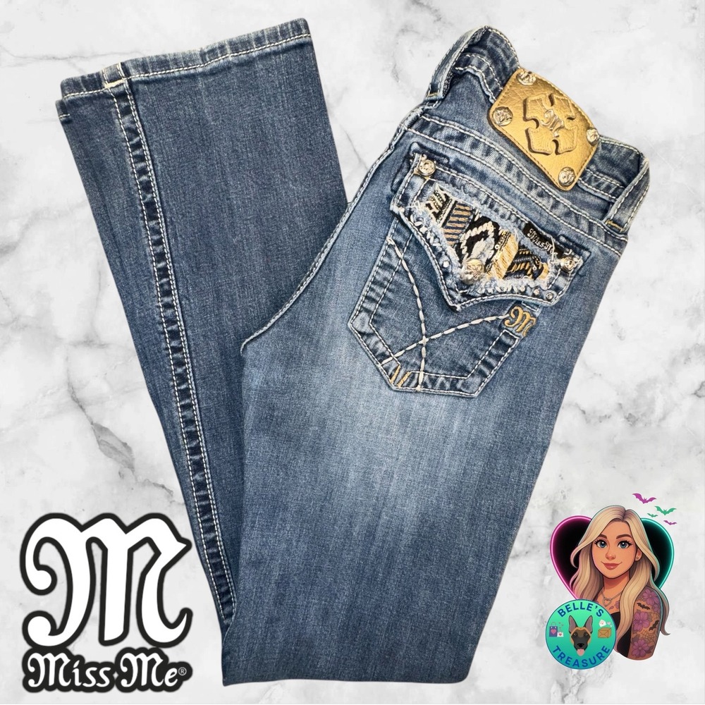 Miss Me‎ Jeans Womens 28 Bootcut Mid Rise Embellished Flap Pocket Aztec Western